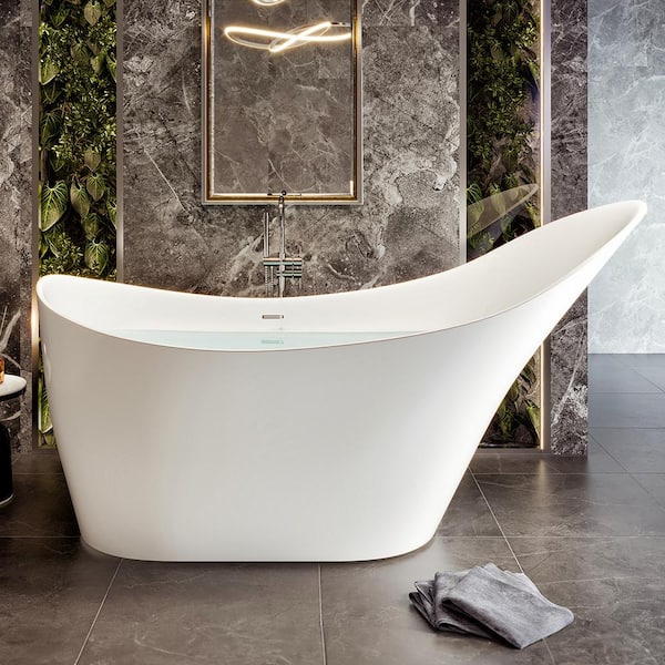 Eviva Lisa 67 in. Acrylic Flatbottom Freestanding Bathtub in White