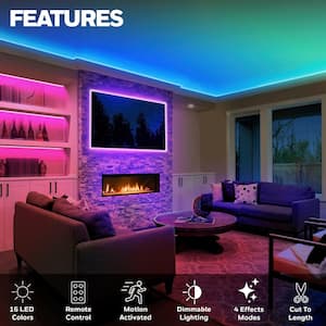 9.8 ft. USB or Battery Powered LED RGB Motion Activated Strip Lights for Home Decor, Mounted Under Cabinet Lights