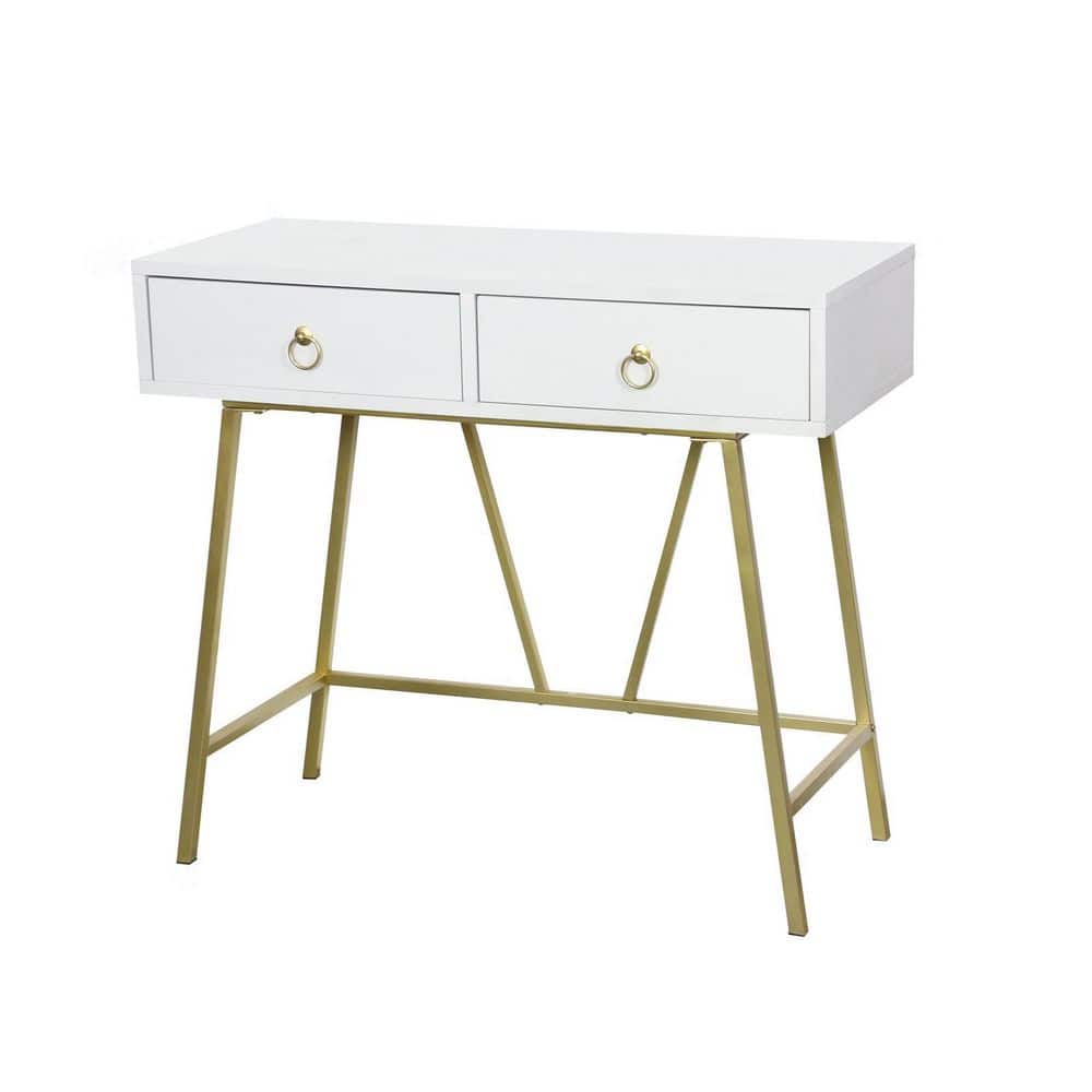 ODK Small Desk with Fabric Drawers- for Bedroom, White Study Desk with  Storage, Home Office Computer Desk for Small Spaces, 32 Inch Modern Work