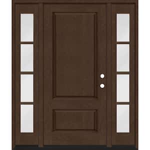 Regency 64 in. x 80 in. 2Panel 3/4-Squaretop LHIS Hickory Stain Fiberglass Prehung Front Door with w/4Lite Dbl 12in.SL