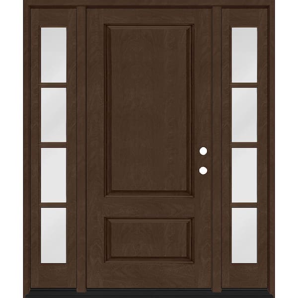 Steves & Sons Regency 64 in. x 80 in. 2Panel 3/4-Squaretop LHIS Hickory Stain Fiberglass Prehung Front Door with w/4Lite Dbl 12in.SL