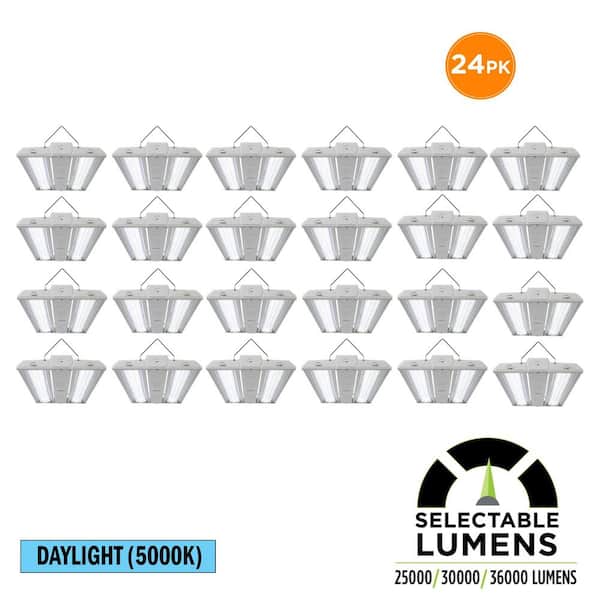 24-Pack 2.3 ft. 1000-Watt Equivalent Linear White LED High Bay Light Adjustable Beam Selectable Lumens 5000K Daylight