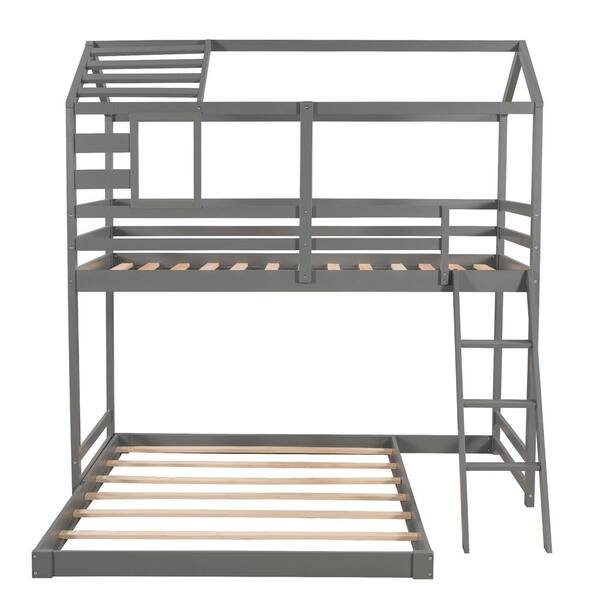 Utopia 4niture Bliss Gray Twin Over Full House-Shaped Bunk Bed with Ladder