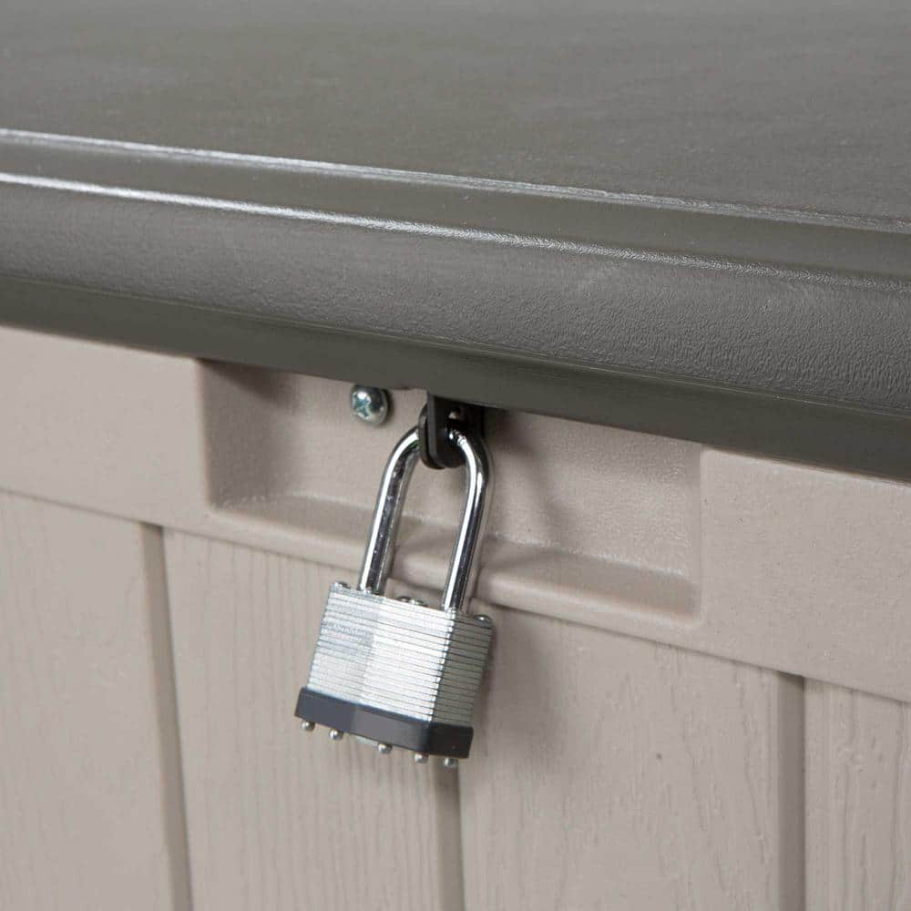 Tan and Brown Lockable 116 Gallon Plastic Deck Box