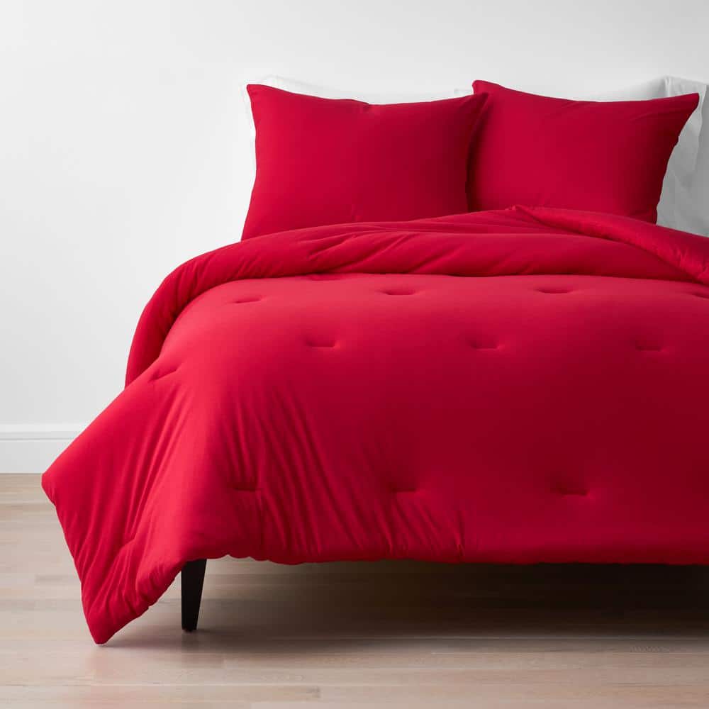 The Company Store Company Cotton 3Piece Red Cotton Jersey Knit Queen Comforter Set 50703PQRED