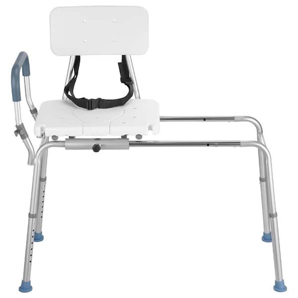 Sliding Shower Chair, 22 in. W, 400 lbs. Capacity Freestanding Tub Transfer Bench for Bathtub, with Arms, in White