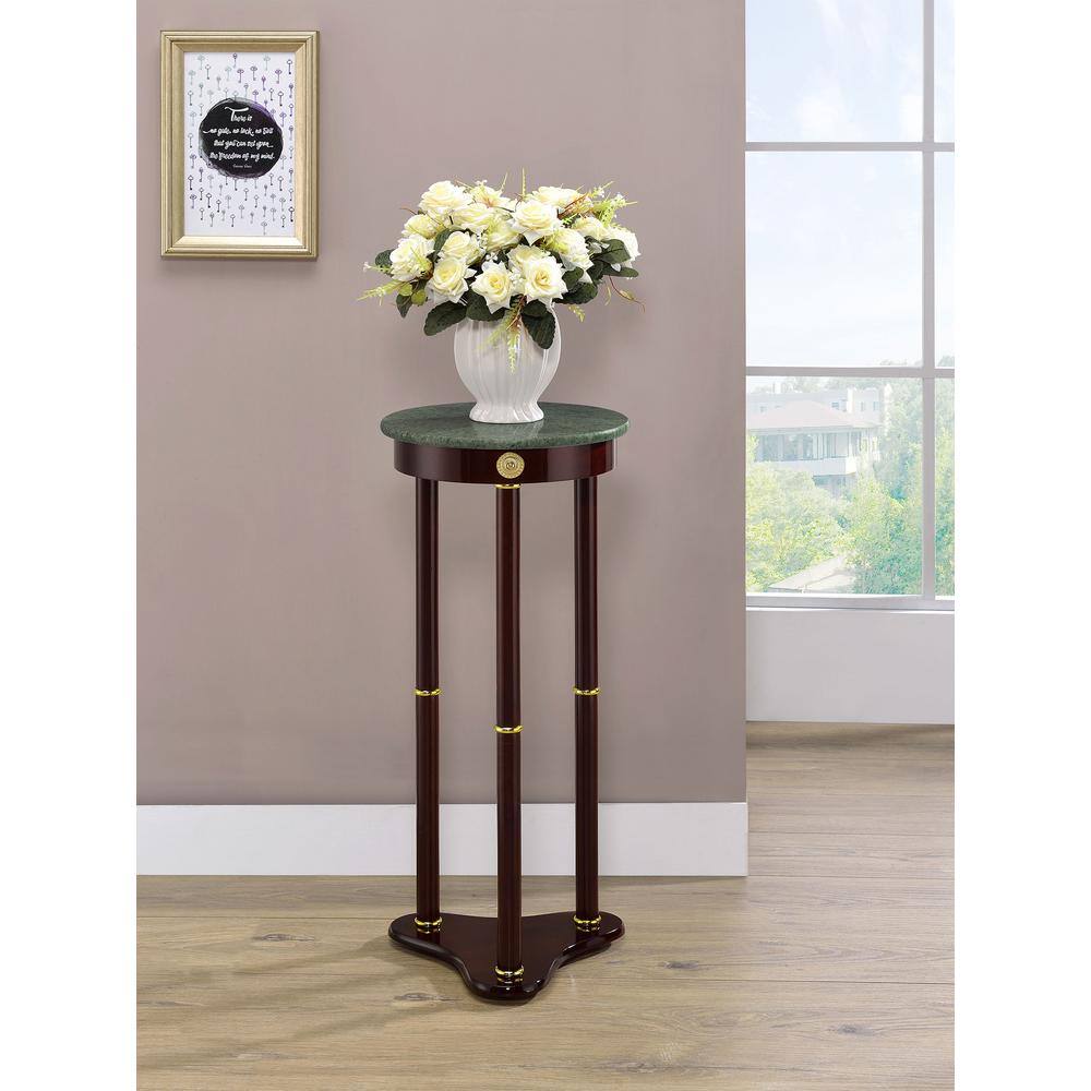 Elegant Merlot 12" Round Green Marble Top Accent Table