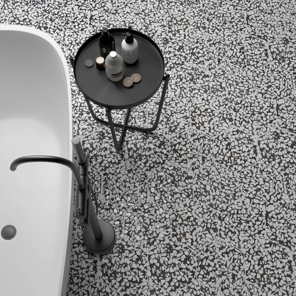 Jurassic Hex 9" Black and White Porcelain Tile