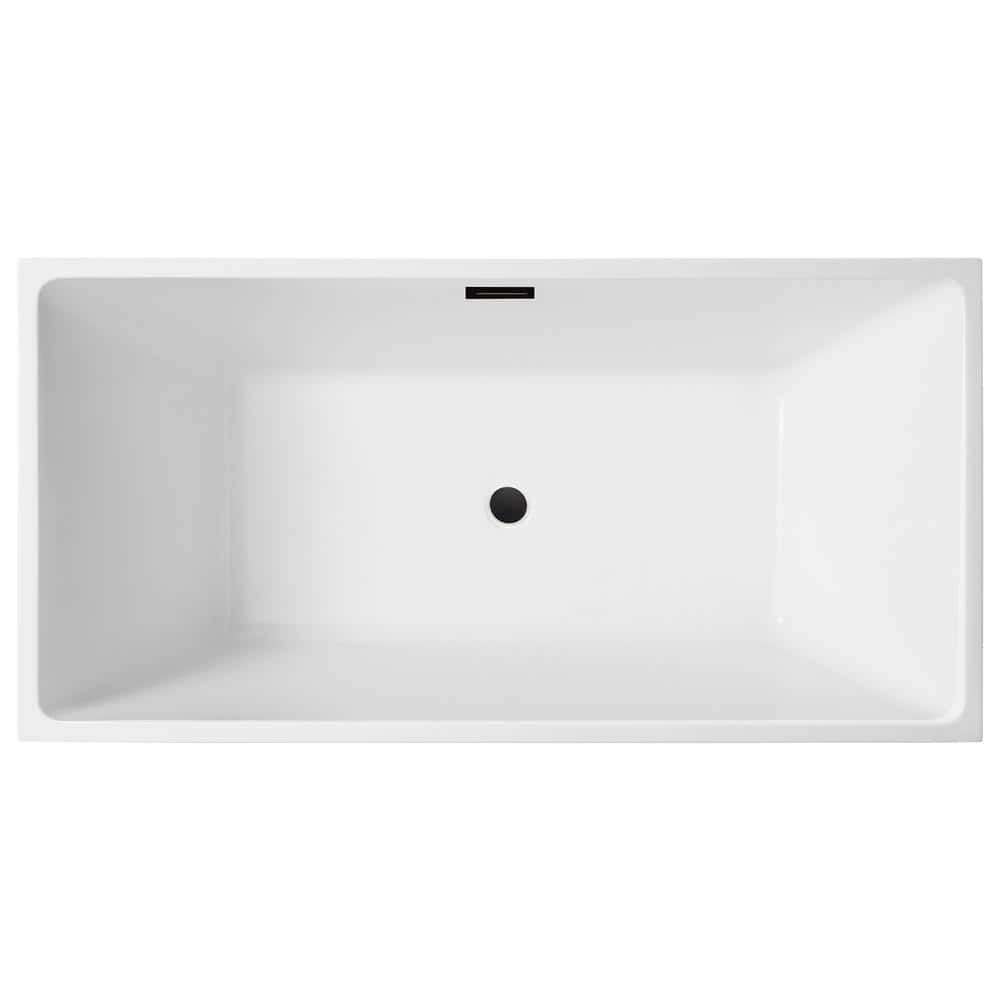 White Acrylic Freestanding Soaking Bathtub with Matte Black Trim