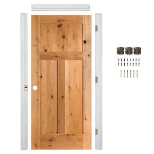 Ready-to-Assemble 24 in. x 80 in. 3-Panel Right-Hand Shaker Knotty Alder Clear Stain Wood Single Prehung Interior Door