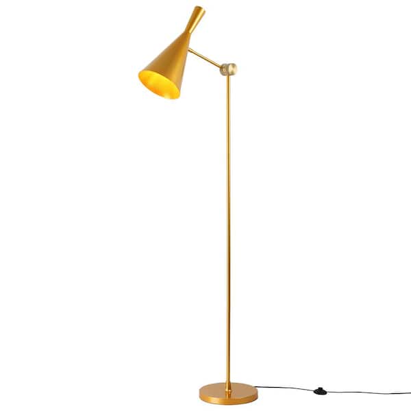 Vintage 55 in. 1-Light Gold Rotatable Standard Floor Lamp for Living Room with Metal Shade and Foot Switch