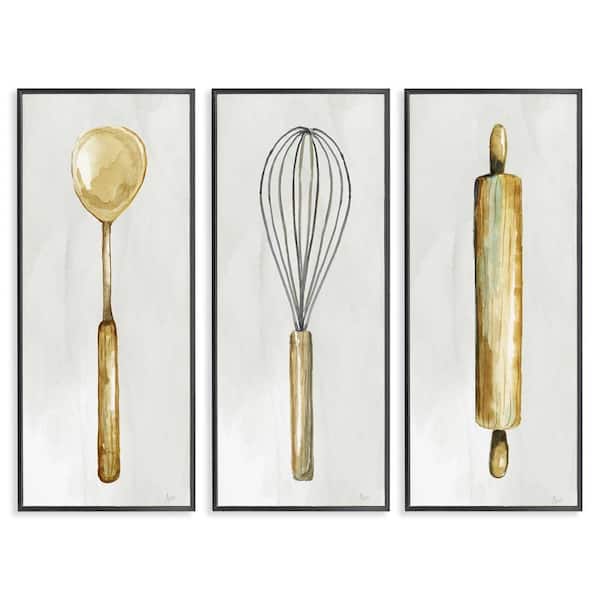 Traditional Kitchen Utensils by Nan 3 Pieces Black Framed Food Giclee Art Print 24 in. x 10 in.