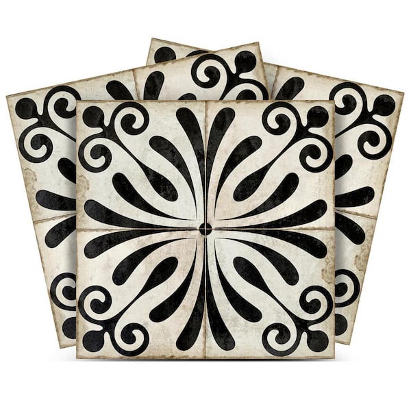 Black and Ivory B37 5 in. x 5 in. Vinyl Peel and Stick Backsplash Tile (24-Pack)