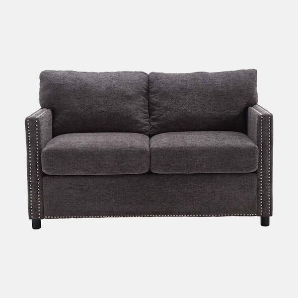 wetiny 52.36 in. Straight Arm Modern chenille Fabric Rectangle Loveseat Sofa in. Dark Gray
