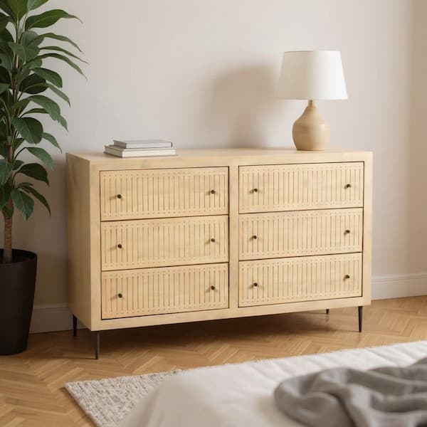 Natural 6-drawer 68 in. Dresser with Mirror