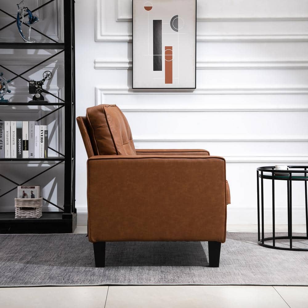 Classic Brown Faux Leather 51.5" Loveseat with Metal Track Arms