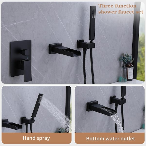 Waterfall Single-Handle 2 Sprayer Wall Mount Bathtub Shower Faucet in Matte Black
