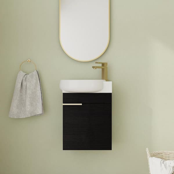 16.8 in. Wall-Mounted Single Black Bath Vanity with White Ceramic Vanity Top Unassembled