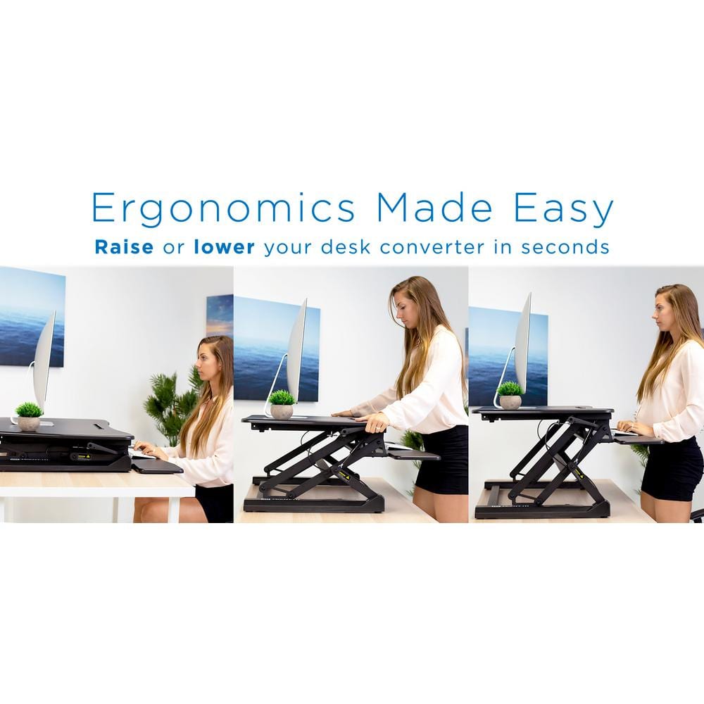 Black Adjustable Metal Standing Desk Converter with Keyboard Tray