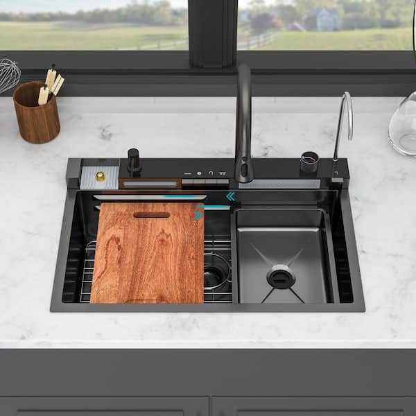 Lycvki 16 Gauge Gunmetal Black Stainless Steel 30 in. Undermount
