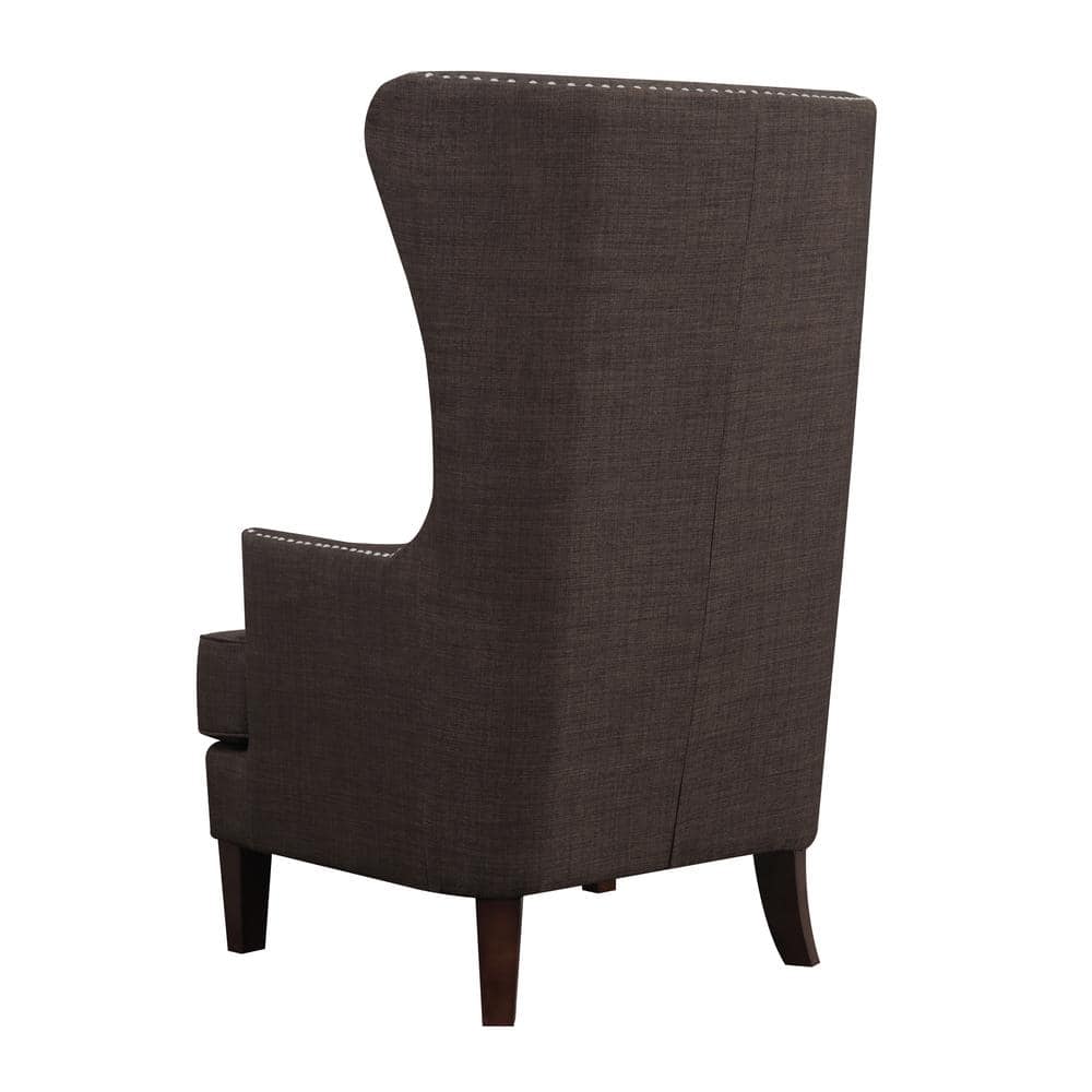 Elegant Long Back Chocolate Brown Accent Chair with Studded Trim