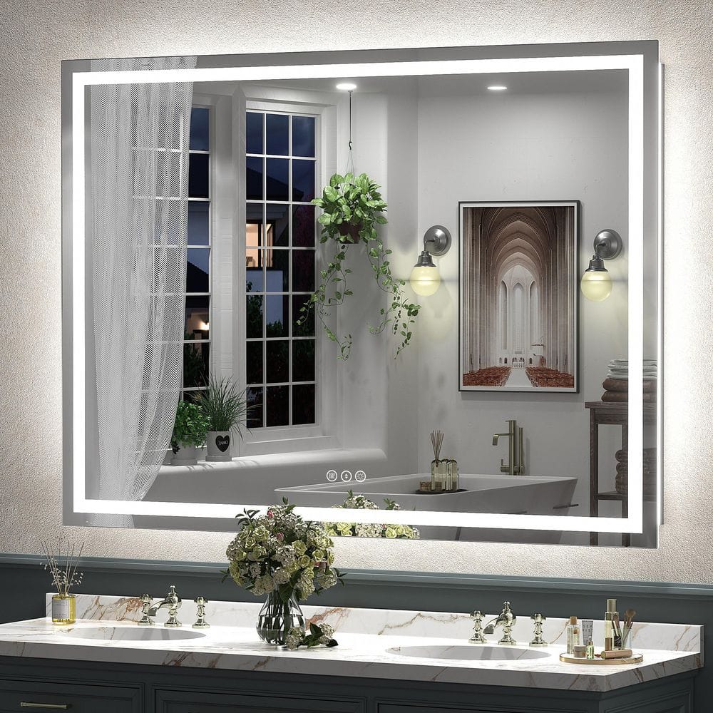 55 in. W x 40 in. H Rectangular Frameless Front and Back LED Lighted Anti-Fog Tempered Glass Wall Bathroom Vanity Mirror price history on PriceWatchPro