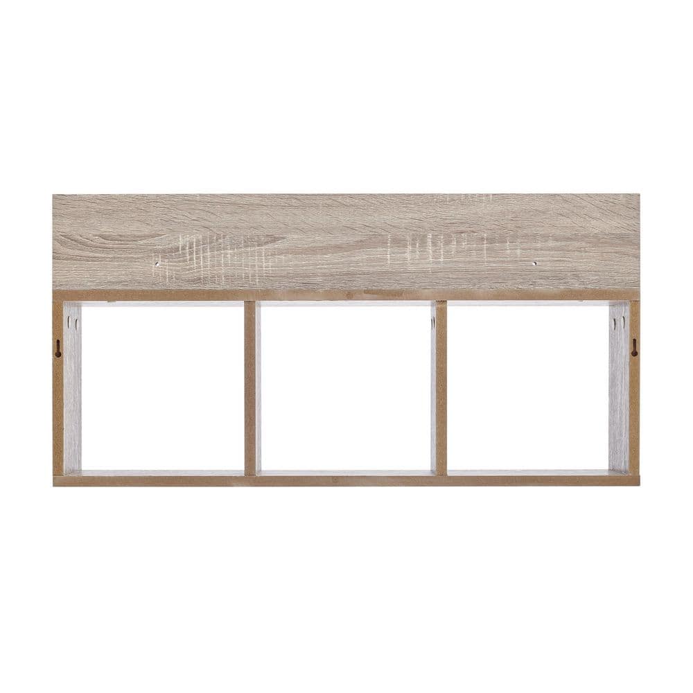 Weathered Oak 3-Cube Floating Wall Shelf with Display Ledge