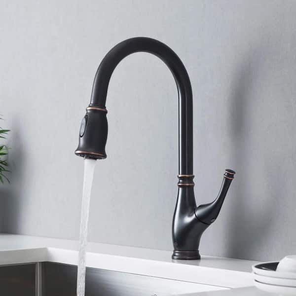 16.38 in. H Single Hole 1.8 GPM Pull Down Sprayer Kitchen Faucet with 360° Spout Swivel in Oil Rubbed Bronze