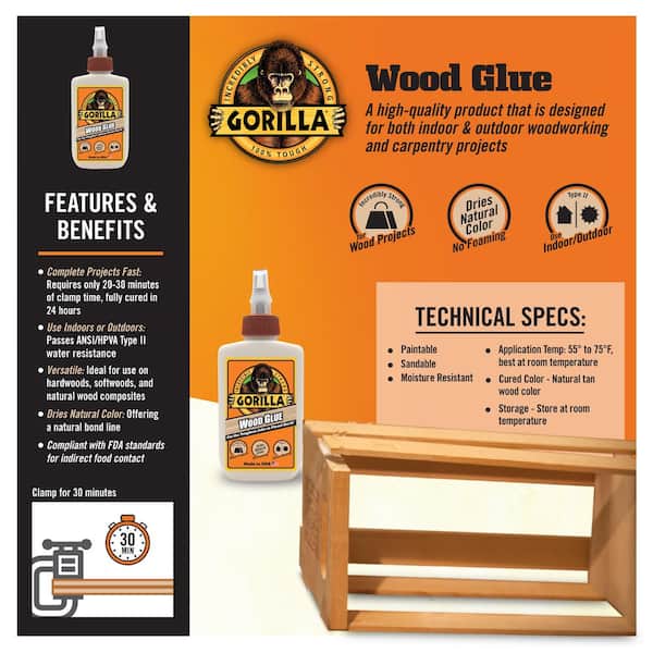 Gorilla Dries Clear Wood Glue: 4 oz. bottle (Clear)