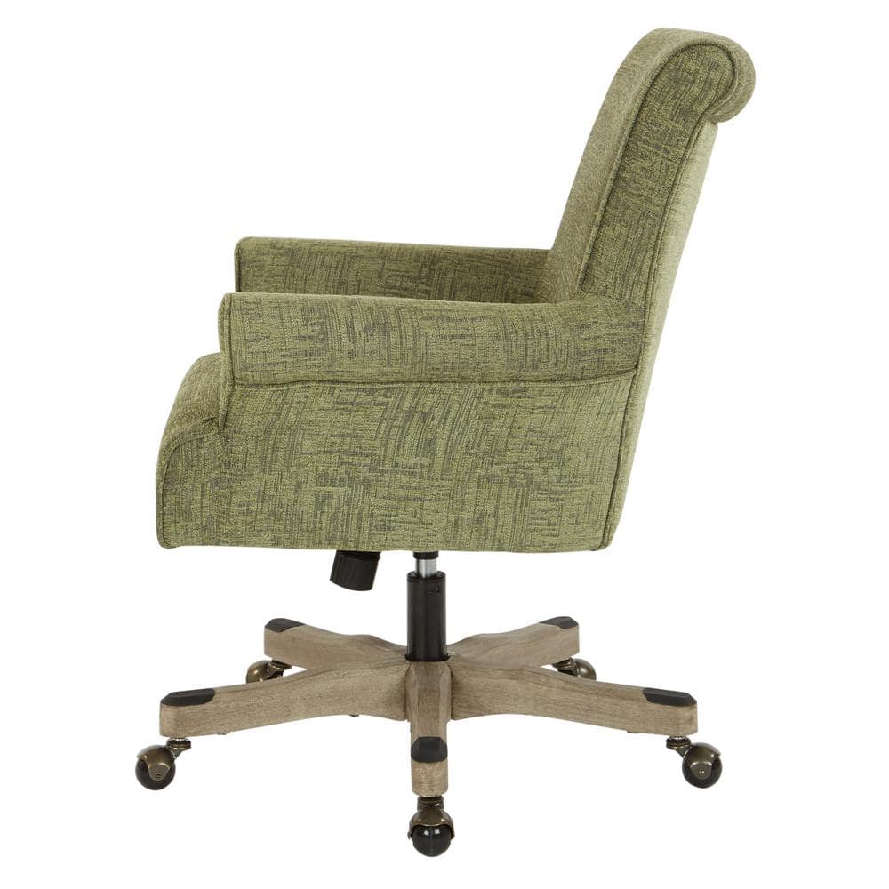 Olive Green High Back Swivel Office Armchair with Wood Base