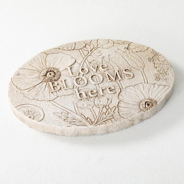 SULLIVANS 12 in. x 8.75 in. x 1 in. Round Magnesia Love Blooms Stepping Stone