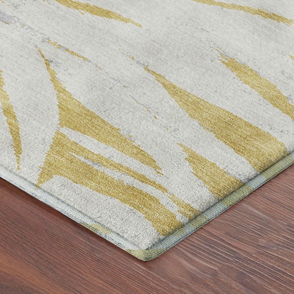 Mayfield Premium Machine Washable Abstract AMF2263 Gold 5 ft. x 7 ft. 6 in. Area Rug