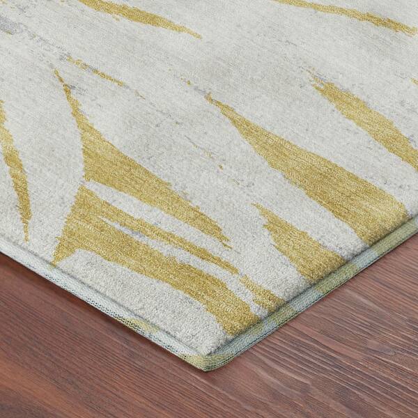 Mayfield Premium Machine Washable Abstract AMF2263 Gold 8 ft. x 8 ft. Round Rug