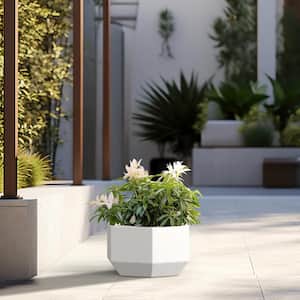 Lightweight 8 in. H Large Crisp White Geometric Concrete Plant Pot/Planter for Indoor and Outdoor