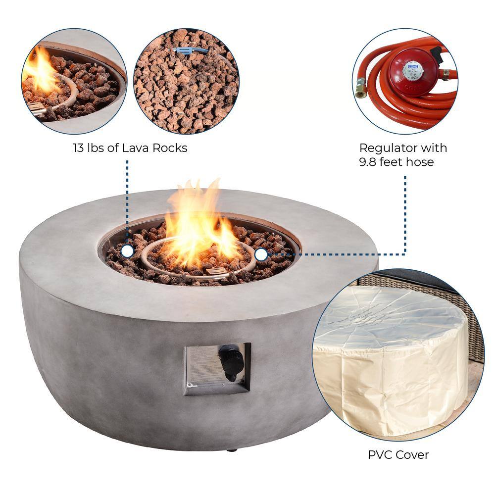 Gray 36" Round Concrete Propane Gas Fire Pit