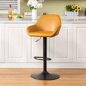 42.5 in. H Mid-Century Modern Mustard Yellow Leatherette Gaslift Adjustable Swivel Bar Stool with Metal Frame