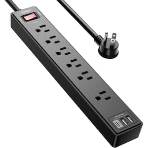 6 ft. Black Power Strip Surge Protector - Extension Cord with 6 AC Outlets and 3 USB Ports