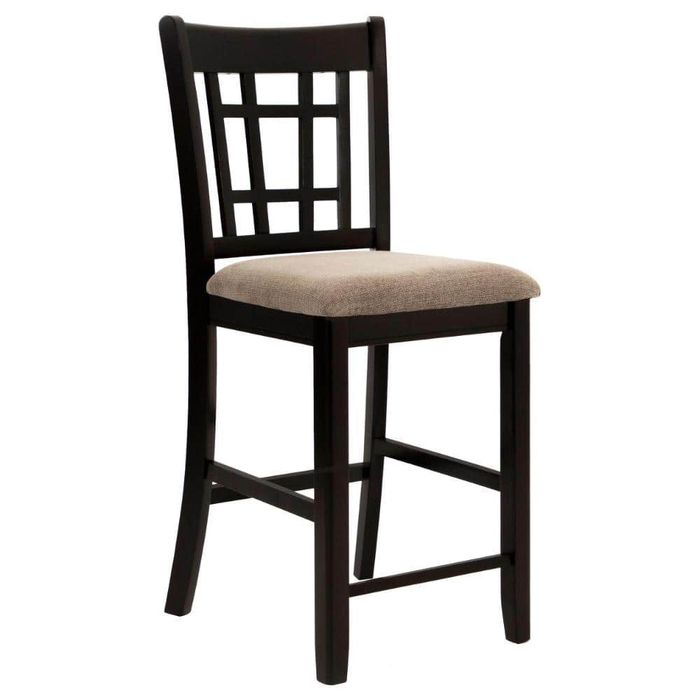 Benjara Brown and Beige Fabric Armless Counter Height Dining Chair (Set
