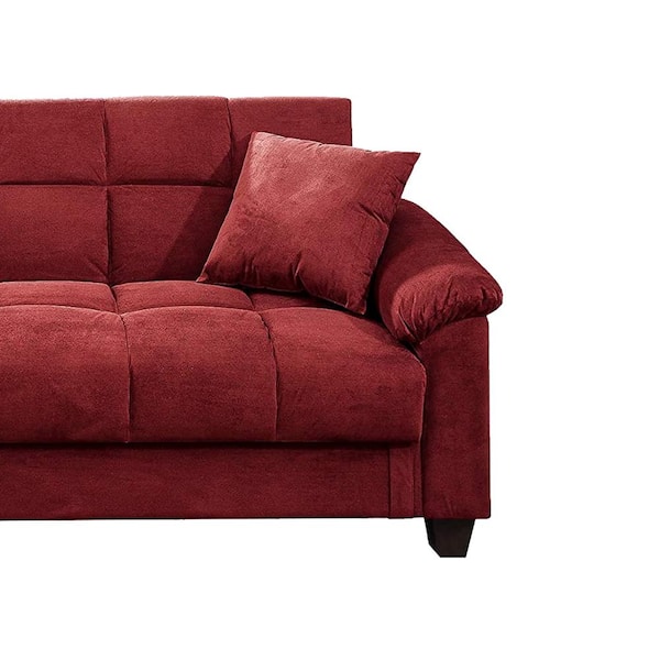 magnification accent Mart Benjara Red Microfiber Adjustable Sofa with 2 Pillows 84" L x 36" W x 34" H  BM168796 - The Home Depot
