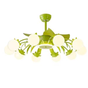 39 in. Indoor Green 10-Light Chandelier Ceiling Fan with Light and Remote, Fandelier with Milky Globe Shade for Bedroom