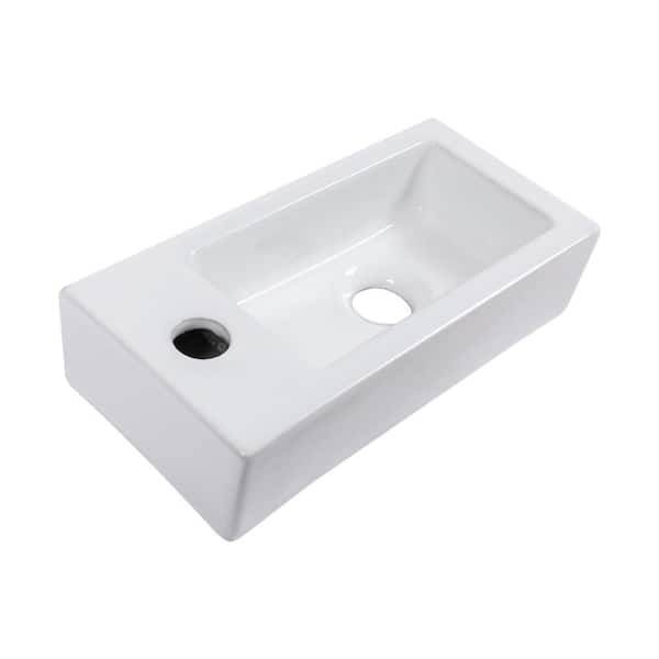 4 in Wall-Mounted Rectangular Bathroom Sink in White Ceramic,14.57x7.28 Inch Ceramic Rectangle Wall Mount Bathroom Sink