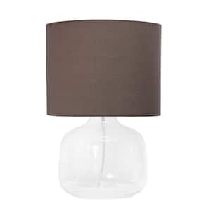 13.75 in. Clear Glass Table Lamp with Gray Fabric Shade