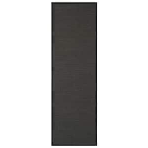 Natural Fiber Anthracite/Black 3 ft. x 10 ft. Anthracite/Black Solid Color Border Runner Rug