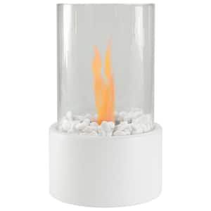 10.5 in. Bio Ethanol Round Portable Tabletop Fireplace with White Base