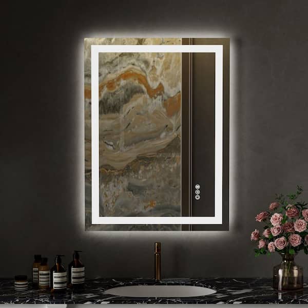 WOODSAM 24 in. W x 32 in. H Rectangular Frameless LED Light Anti-Fog Wall Bathroom Vanity Mirror Super Bright Front-Lit Backlit