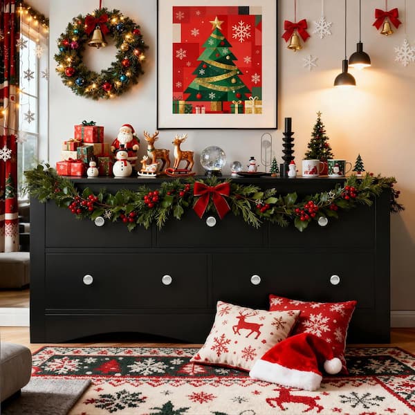 Creaser 52 in. Black MDF Dresser for Bedroom, Wide Chest of Drawers with 5-Wood Dresser Drawers