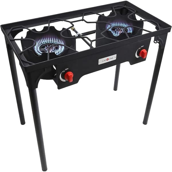 2-Burner Camping Grill Fryer with Removable Legs and Adjustable Regulator