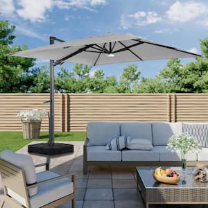 10 ft 360° Rotation Square Cantilever Patio Umbrella with BaseandBT in Gray