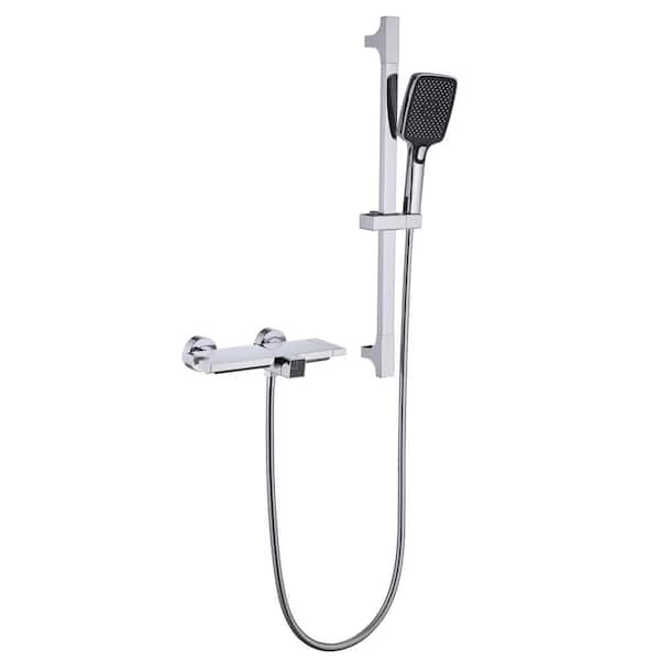 Boyel Living 3-Spray Rectangular High Pressure Wall Bar with Hand Shower and Tub Spout in Chrome (Valve Included)