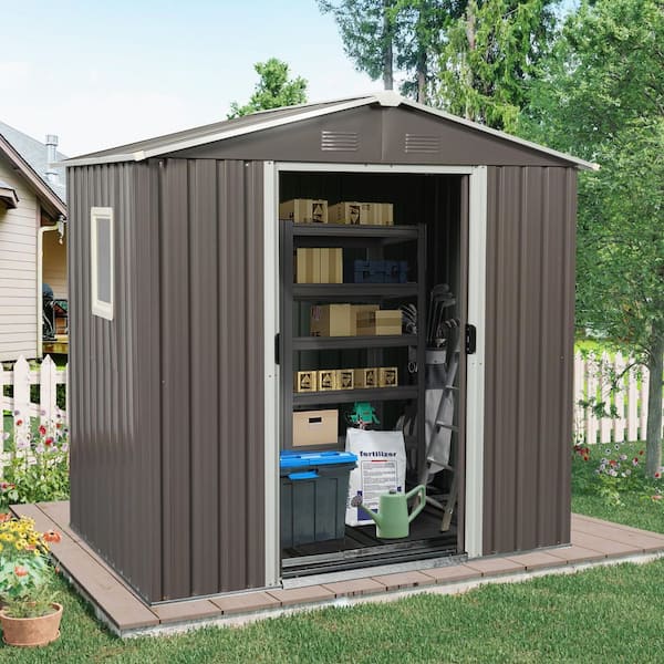 Outdoor Storage Shed 6 ft. W x 5 ft. D Metal Shed with Window and Foundation Gray (30 sq. ft. )